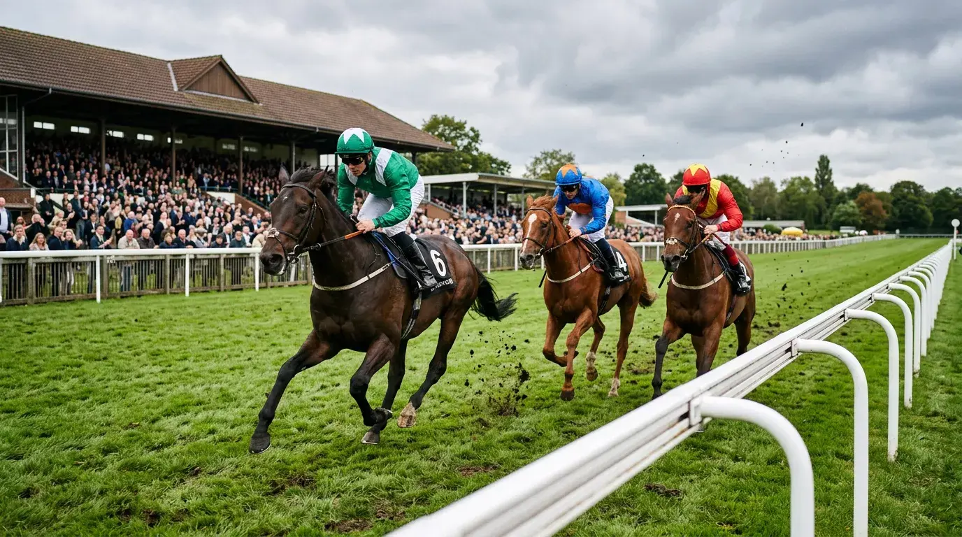 Renpaard met jockey op een Belgische drafbaan tijdens een draf wedstrijd